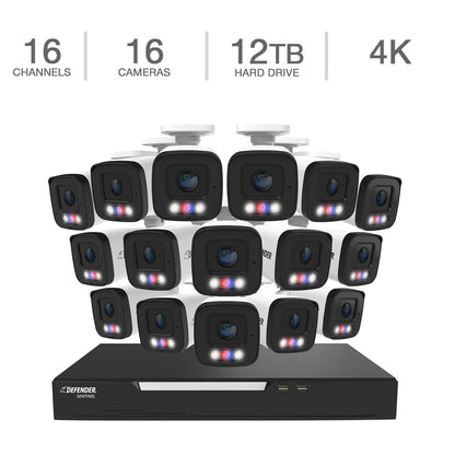 Sistema de seguridad NVR Sentinel 4K Ultra HD con PoE, 16 canales, 16 cámaras metálicas y disco duro de 12 TB (NS16B16A-12T)