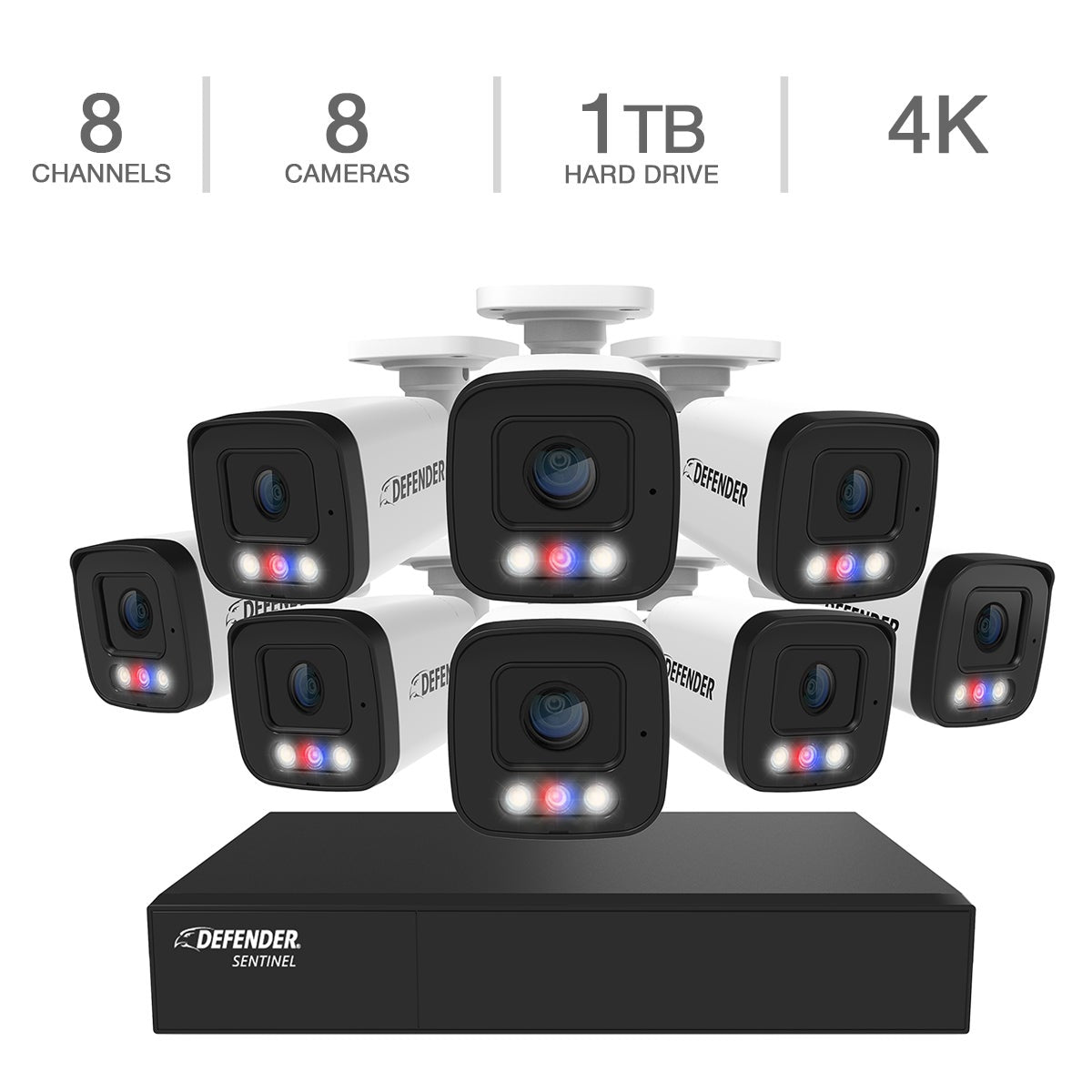 Defender AI POWERED Sentinel 4K Ultra HD Wired 8 Channel PoE NVR Security System with 8 Metal Cameras with 1 TB HDD (NS8B8A-1T)