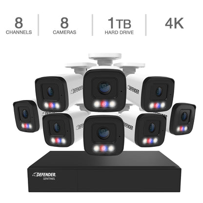 Defender AI POWERED Sentinel 4K Ultra HD Wired 8 Channel PoE NVR Security System with 8 Metal Cameras with 1 TB HDD (NS8B8A-1T)