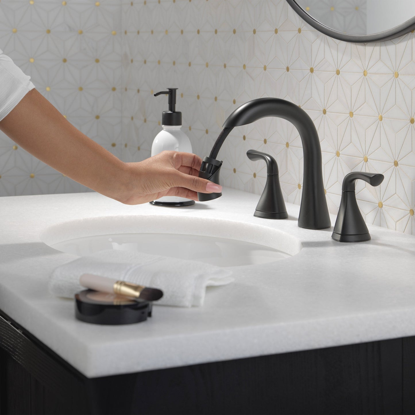 Delta Lampard Two Handle Pull-Down Bathroom Faucet