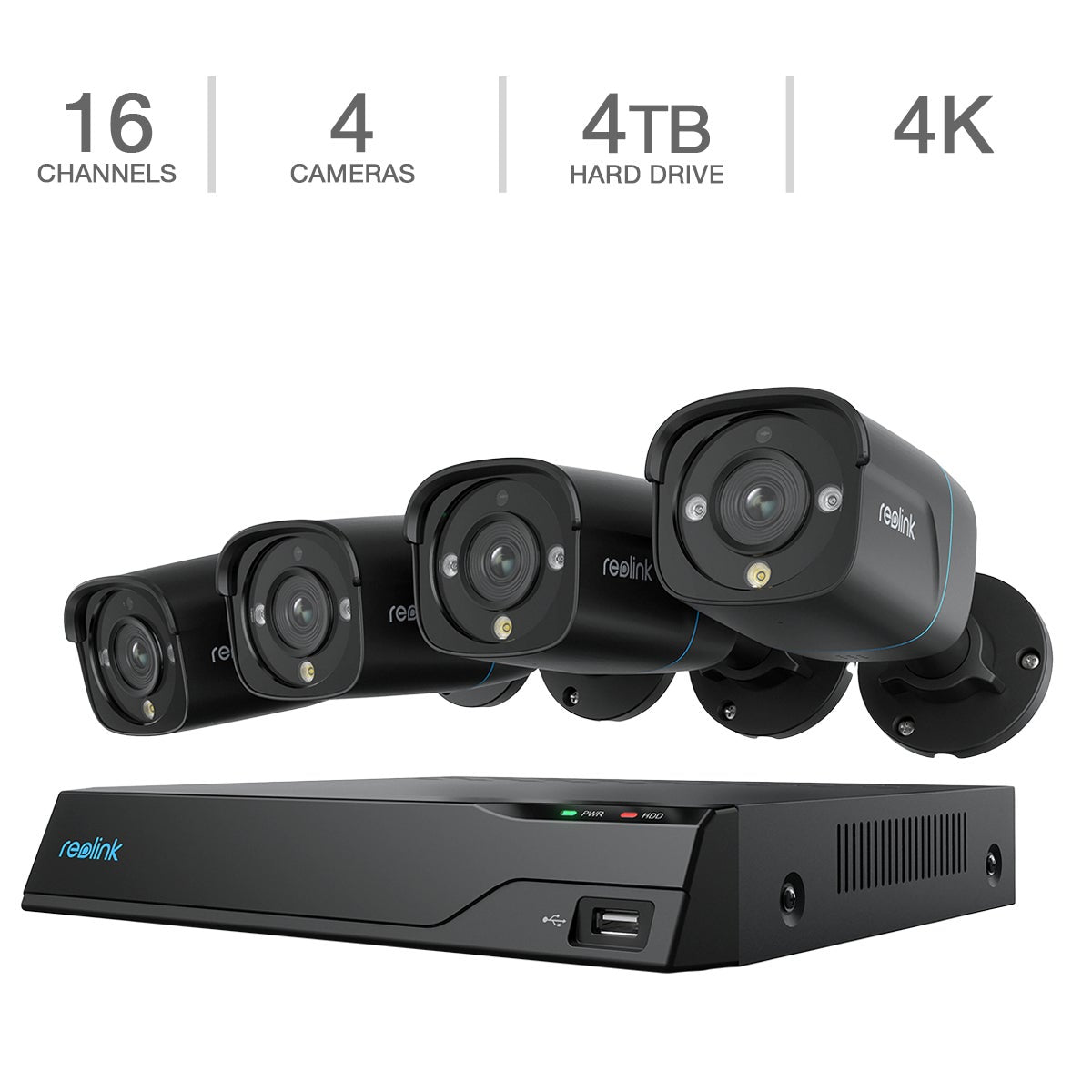 Reolink Advantage Series 4K 16-Channel 4TB NVR Security System with 4 Bullet PoE Cameras (NVS16-8MB4)