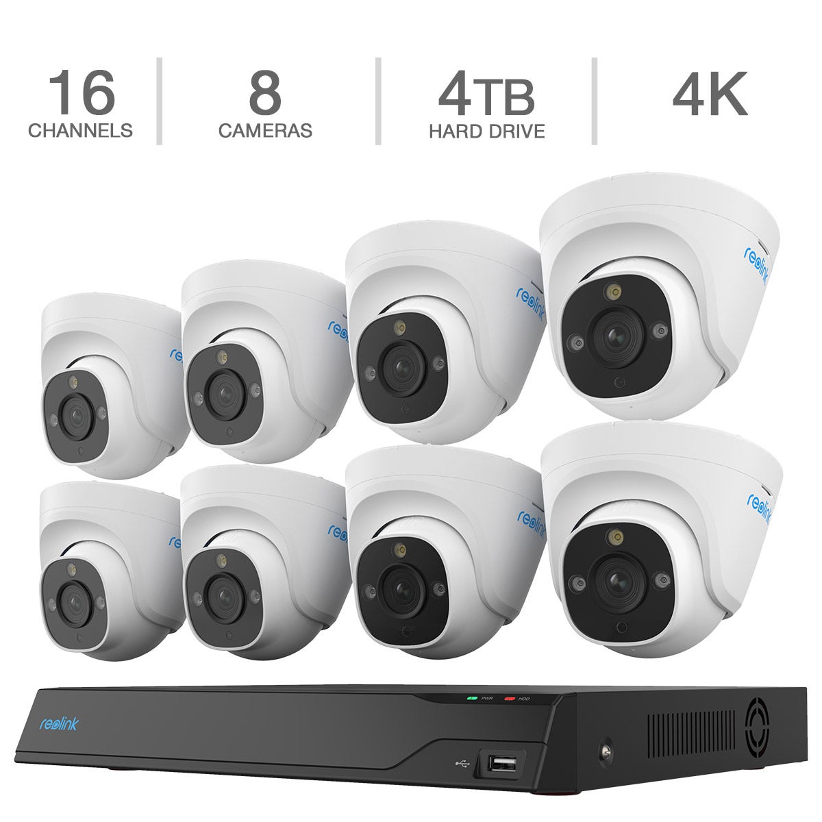 Reolink 4K+ 12MP Ultra HD 16-channel 4TB HDD NVR Security System with 8 Dome PoE Cameras (NVS16-12MD8)