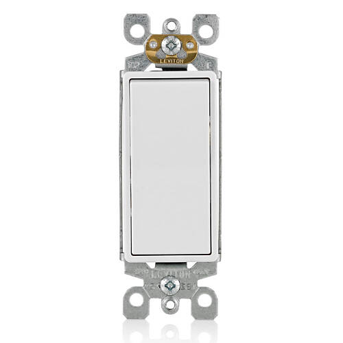 Leviton Decora 3 Way Quiet Switch, Self Grounding, 15A 120/277 VAC, White (5603-P2W)
