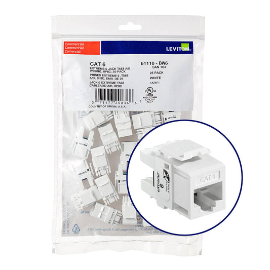 Leviton Quickport CAT6 White 25 PACK (61110-BW6)