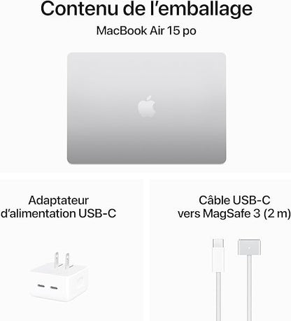 FR Apple 2024 MacBook Air 15-inch Laptop Apple M3 - 16GB RAM, 256 GB SSD Silver French
