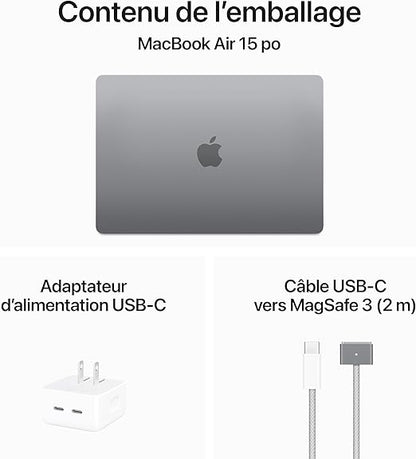 FR Apple 2024 MacBook Air 15-inch Laptop Apple M3 - 16GB RAM, 256 GB SSD Space Grey French