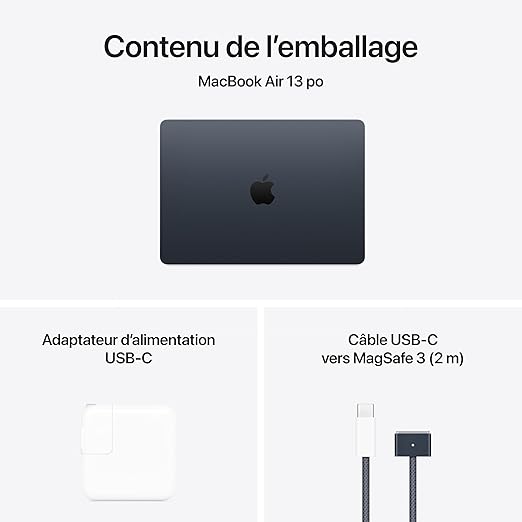 Apple 2025 MacBook Air, FR MBA 13IN M4 CHIP 10C CPU 10C GPU 16GB 512GB SSD MIDNIGHT