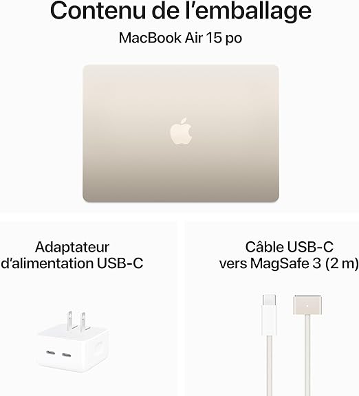 FR Apple 2024 MacBook Air 15-inch Laptop Apple M3 - 8GB RAM, 512 GB SSD Starlight