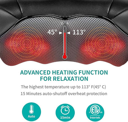 Cordless Deep Kneading Shiatsu Back Massaging Cushion W/Heat