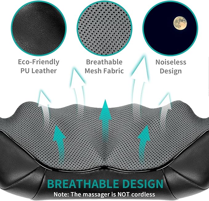 Cordless Deep Kneading Shiatsu Back Massaging Cushion W/Heat