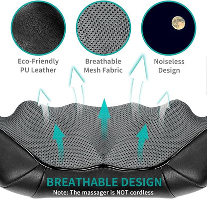 Cordless Deep Kneading Shiatsu Back Massaging Cushion W/Heat