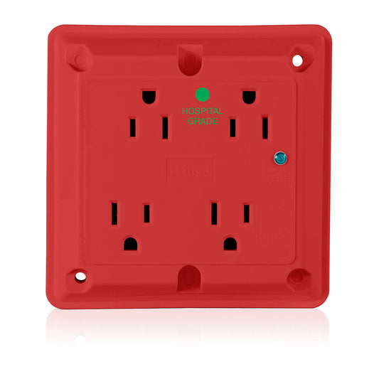Leviton 4-in-1 Surge Protective Quadruplex Receptacle Outlet, 15 Amp, 125V Red (8480-R)