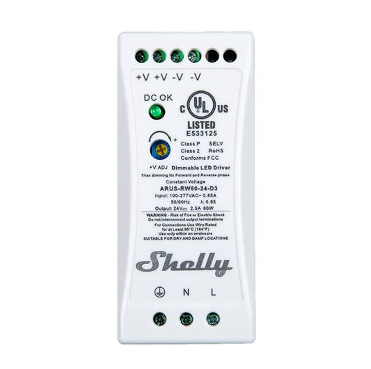 Shelly Din Rail 24VDC 60W Power Supply, cULus (ARUS-RW-60-24-D3)