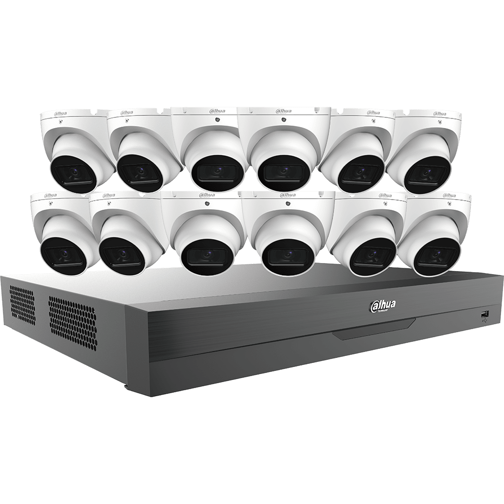 Dahua HDCVI Kit 16CH 4K Analytics+ Pentabrid DVR 4TB 12x5MP Mini Eyeball Cameras (C865E124A)