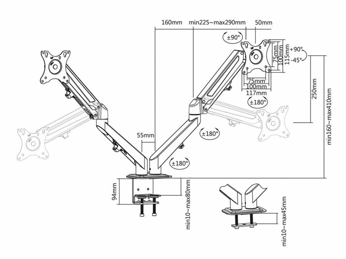 Nu-Tone Intekview Dual Monitor Mount With Gas Spring