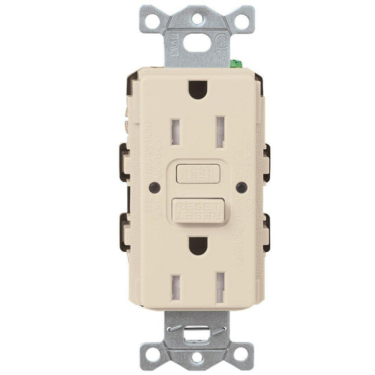 Lutron Claro 15A GFCI Tamper Res. Self Testing Receptacle, Light Almond (CAR-15-GFST-LA)