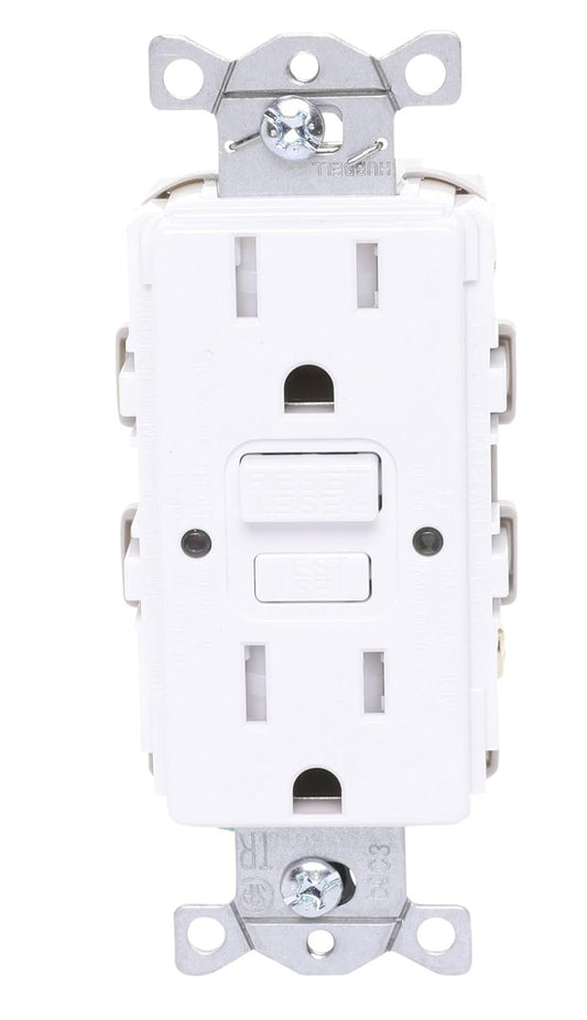 Lutron Claro 15A GFCI Tamper Res. Self Testing Receptacle, White (CAR-15-GFST-WH)
