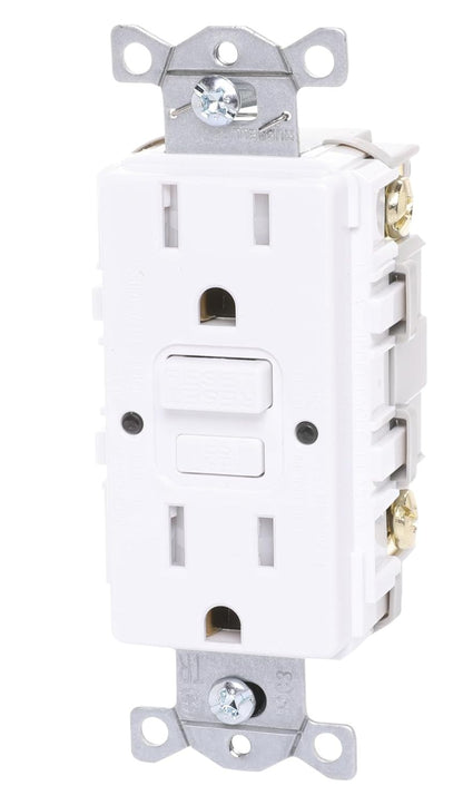 Lutron Claro 15A GFCI Tamper Res. Self Testing Receptacle, White (CAR-15-GFST-WH)