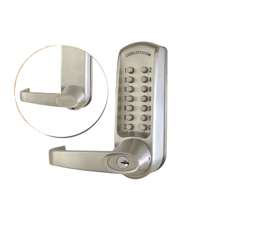 Codelocks Heavy Duty Tubular Lever Latchbolt, Quick Code, Brushed Steel, 2 3/4" (CL610-34)