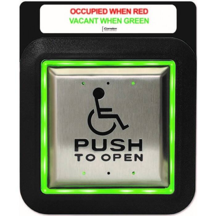 Camden Illuminated Push Plate FLUSH, 4 1/2"  WheelChair Symbol and Push to Open (CM-45/455SE1)