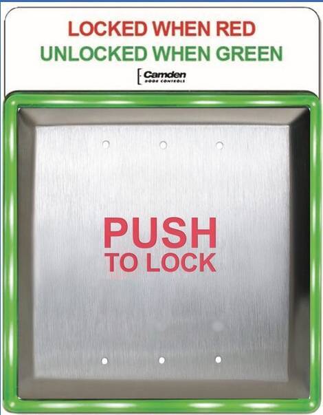 Camden Aura Illuminated Switch Push Plate 4.5" Square 'PUSH TO LCK' (CM-45/854SE1)