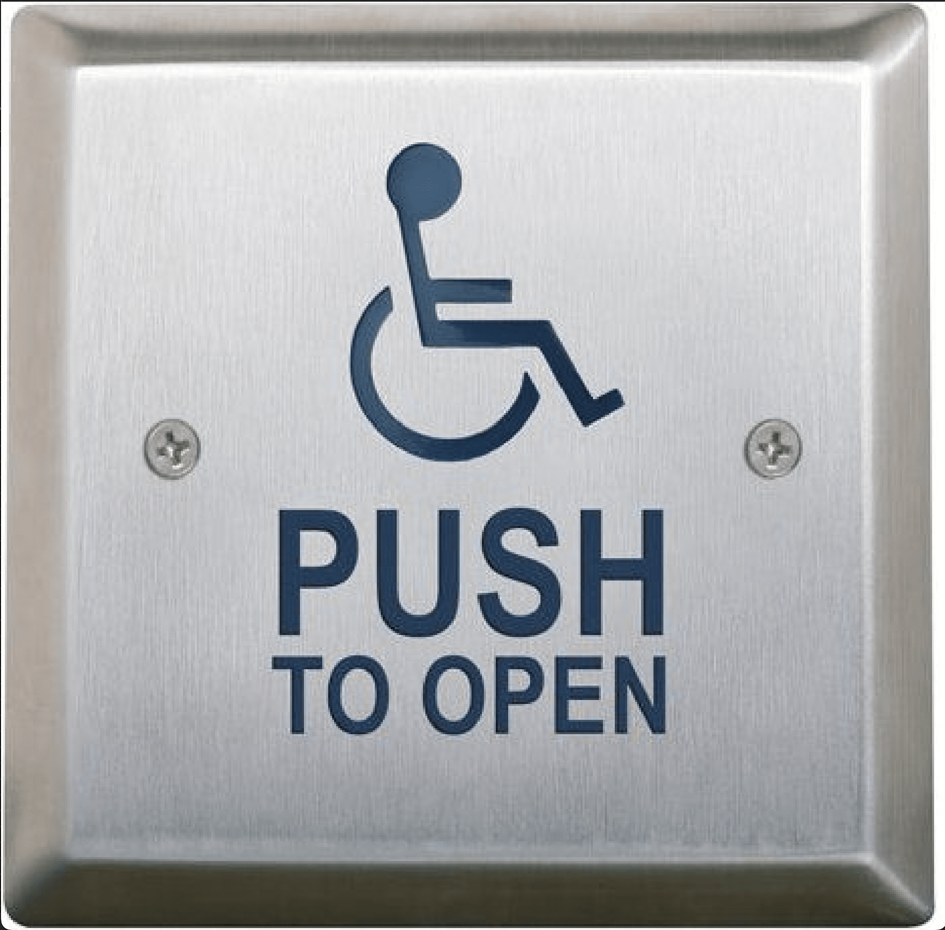 Camden Square 4.5 Plush Plate Switch, WHEELCHAIR' symbol and 'PUSH TO OPEN' (CM-46/4)