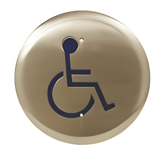 Camden 6 " Round Push Plate Switch, WHEELCHAIR/PUSH TO OPEN, Blue (CM-60/2)