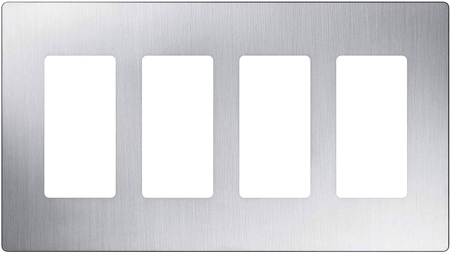 Lutron Claro Wallplate 4 Gang, Stainless (CW-4-SS)