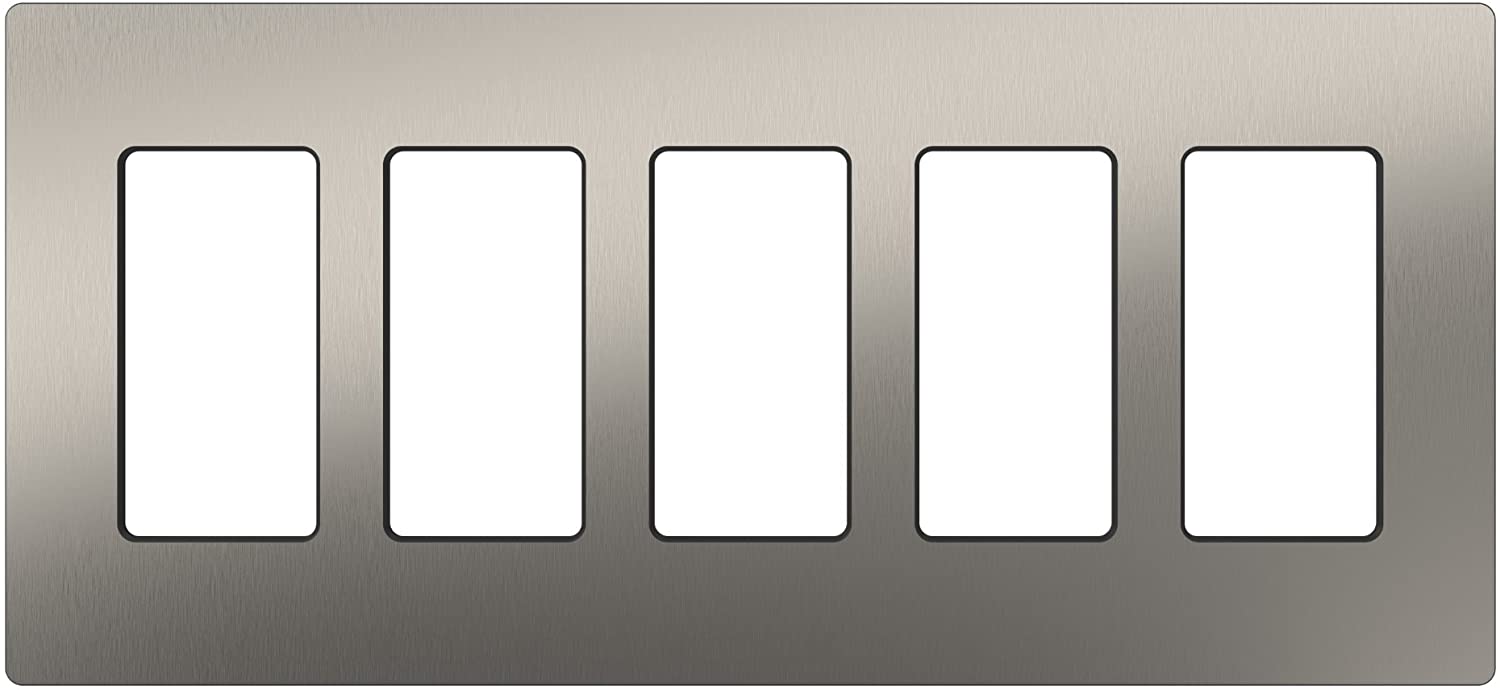 Lutron Claro Wallplate 5 Gang, Stainless (CW-5-SS)