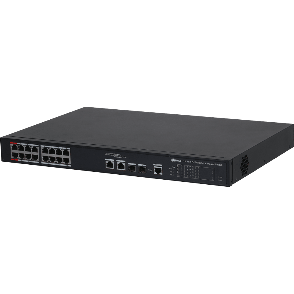 Dahua 16-Port PoE Desktop Managed Fast Ethernet Switch ( IEEE802.3bt 90W PoE) (DH-PFS4218-16ET2GF-240)