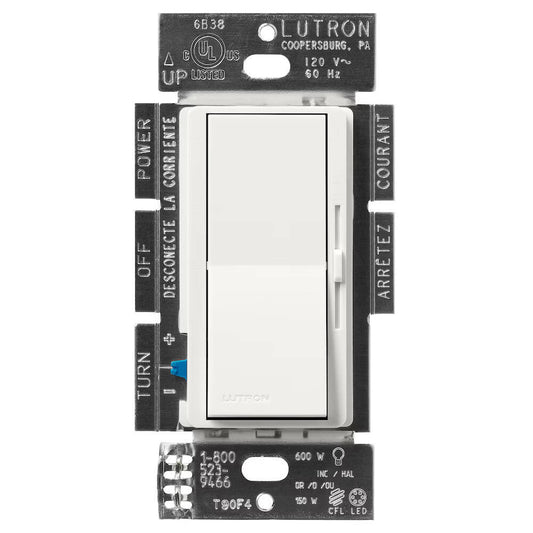 Lutron Diva Dimmer, 150W CFL/LED 600W Halogen/Incandescent, Architectural White (DVSCCL-153P-RW)