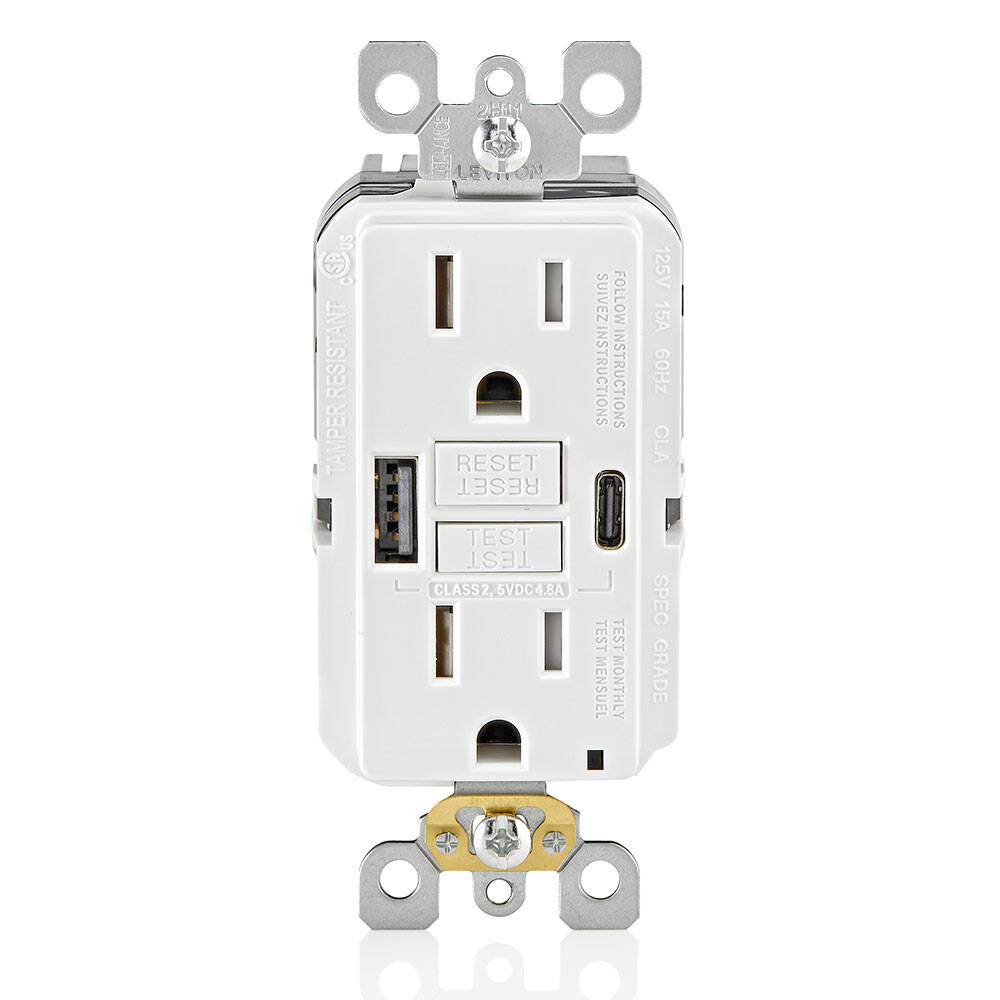 Leviton 15A SmartlockPro Self-Test GFCI Combination 24W (4.8A) Type A/C USB (GUAC1-W)