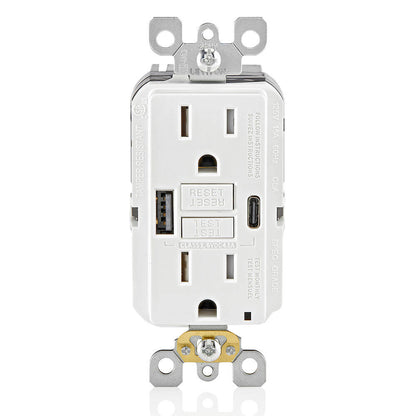Leviton 15A SmartlockPro Self-Test GFCI Combination 24W (4.8A) Type A/C USB (GUAC1-W)