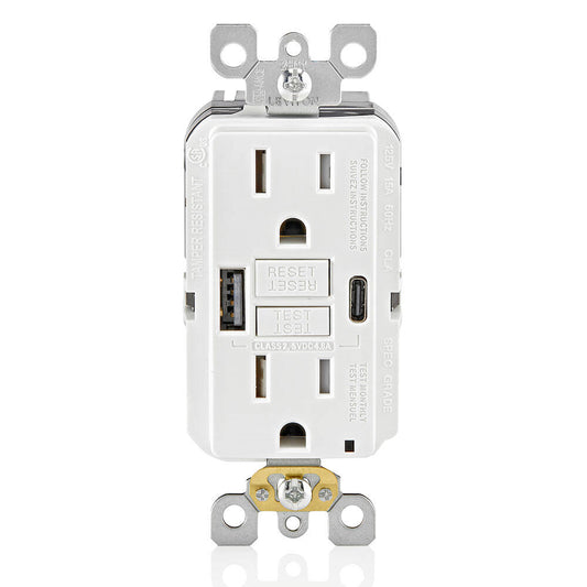 Leviton 15A SmartlockPro Self-Test GFCI Combination 24W (4.8A) Type A/C USB (GUAC1-W)