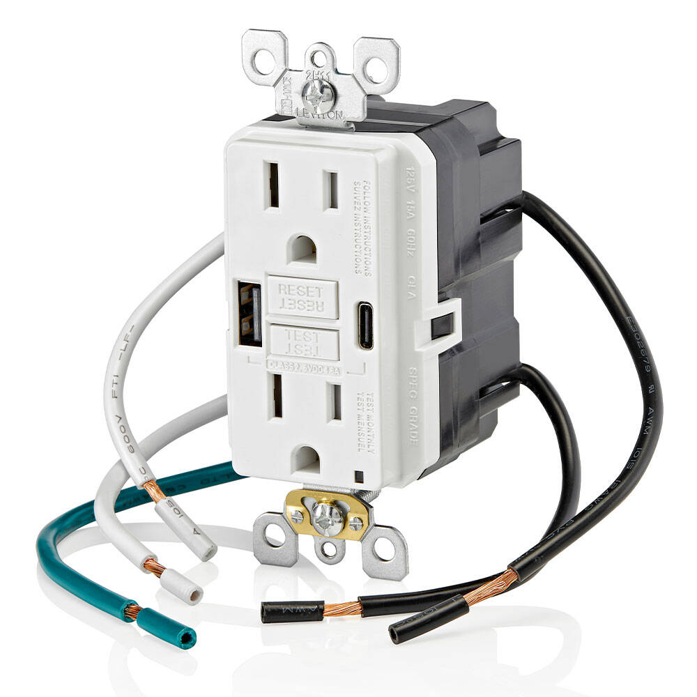 Leviton 15A SmartlockPro Self-Test GFCI Combination 24W (4.8A) Type A/C USB (GUAC1-W)