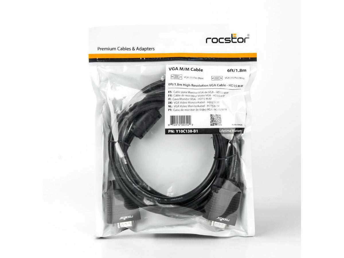 Câble d'écran Svga/Vga haute résolution Rocstor Premium - VGA 1,8 m