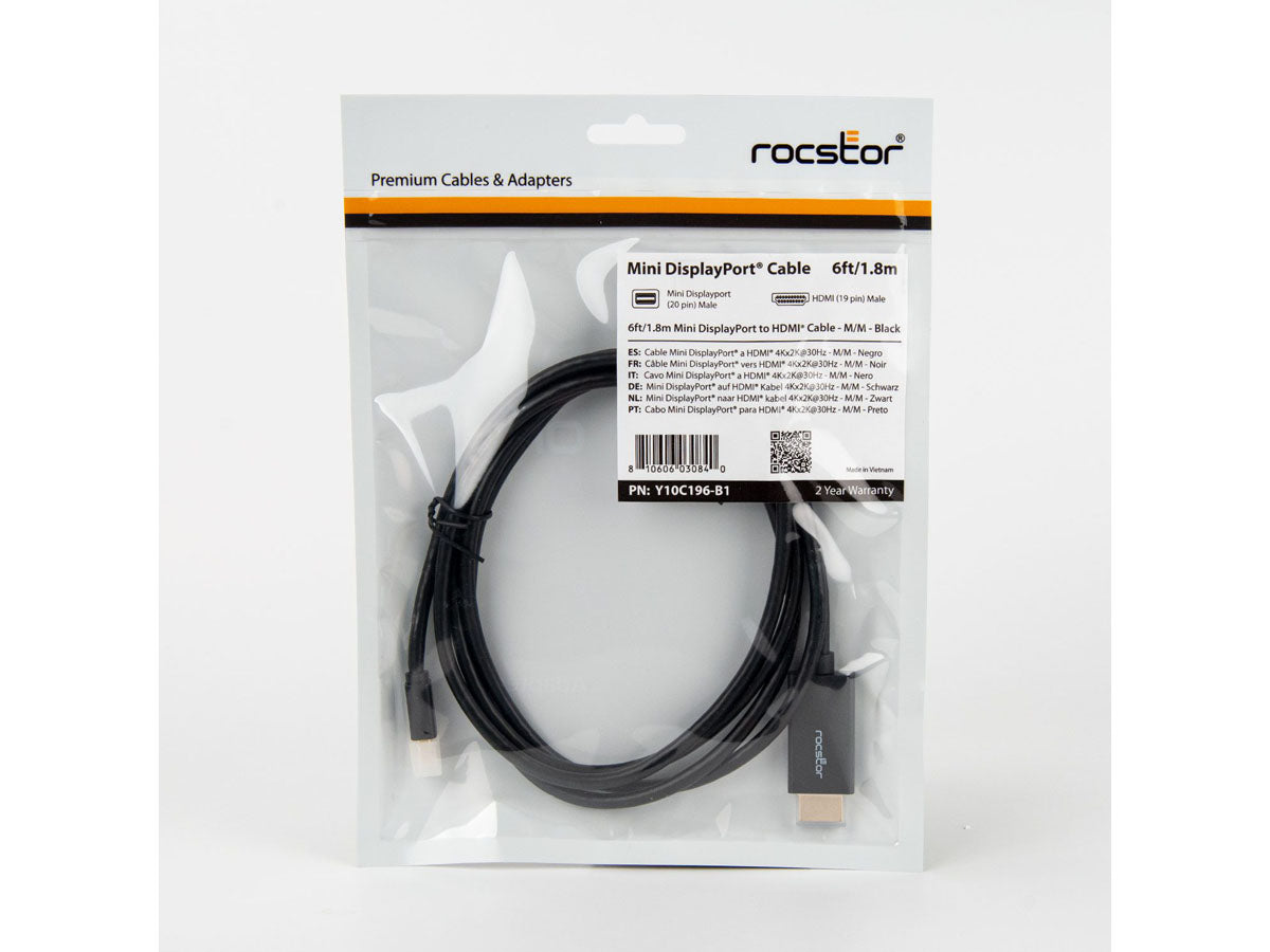 Câble Mini DisplayPort vers HDMI Rocstor Premium - 2 m - 4K/2K