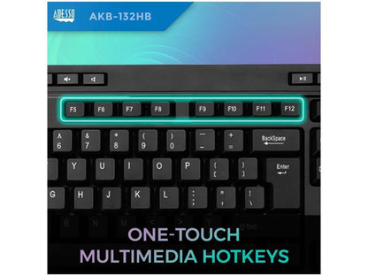 Adesso AKB-132HB Multimedia USB Keyboard with 3 Hubs, Black