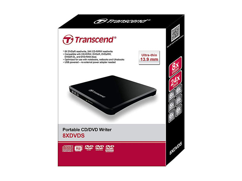 Transcend Portable 8X Dvd, Slim, Usb, Black