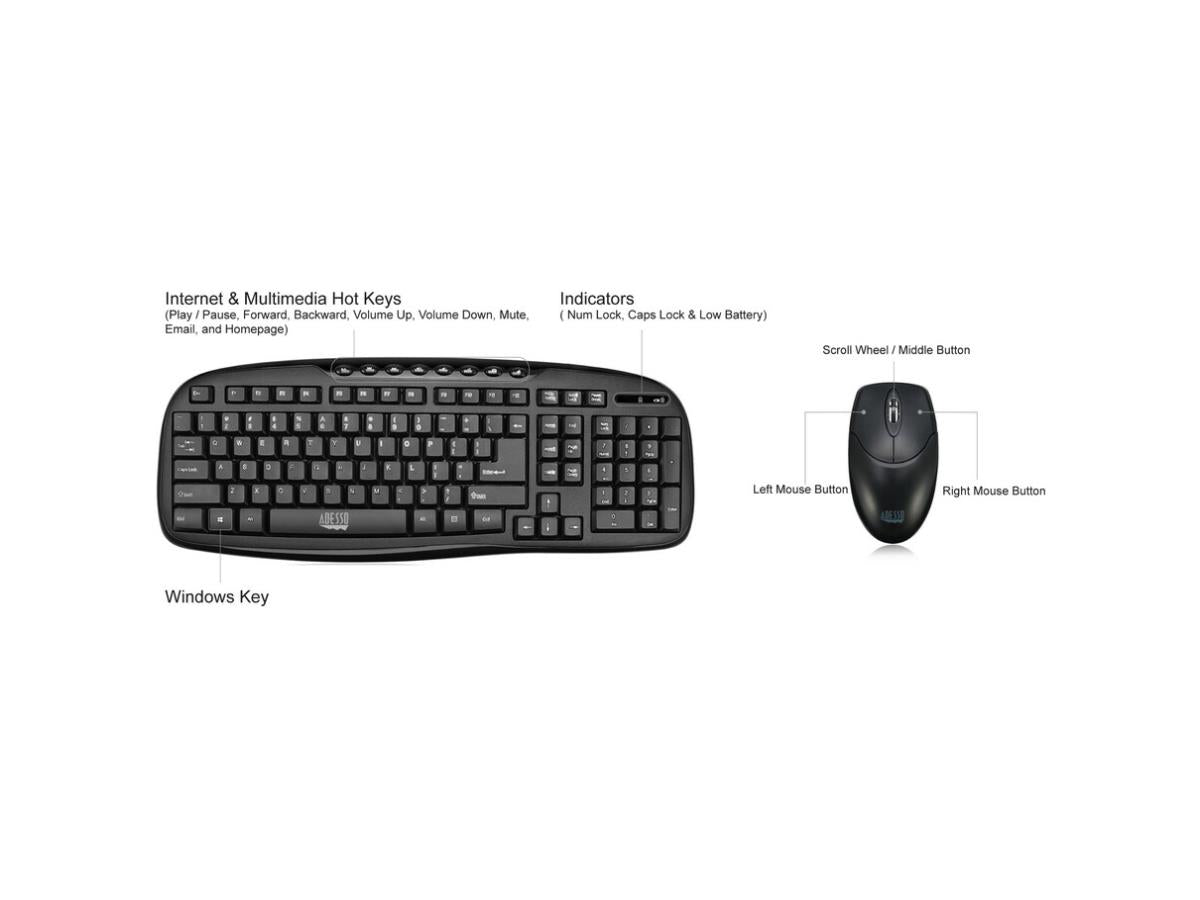 Adesso Curve Edge 2.4 Ghz Wireless Desktop Keyboard And Mouse Combo