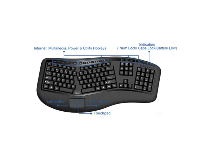 Teclado ergonómico inalámbrico Tf4500 de 2,4 GHz