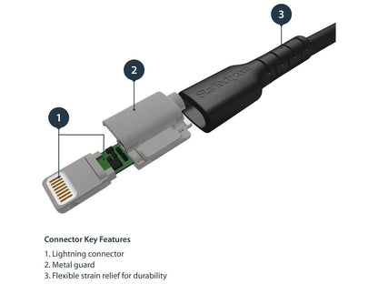Cable USB-A a Lightning negro duradero de Startech.com de 2 m (6 pies), resistente