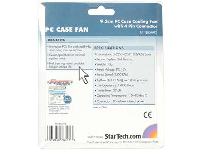 Ventilador de caja de computadora Startech.Com de 92 x 25 mm con rodamientos de bolas dobles y conector Lp4