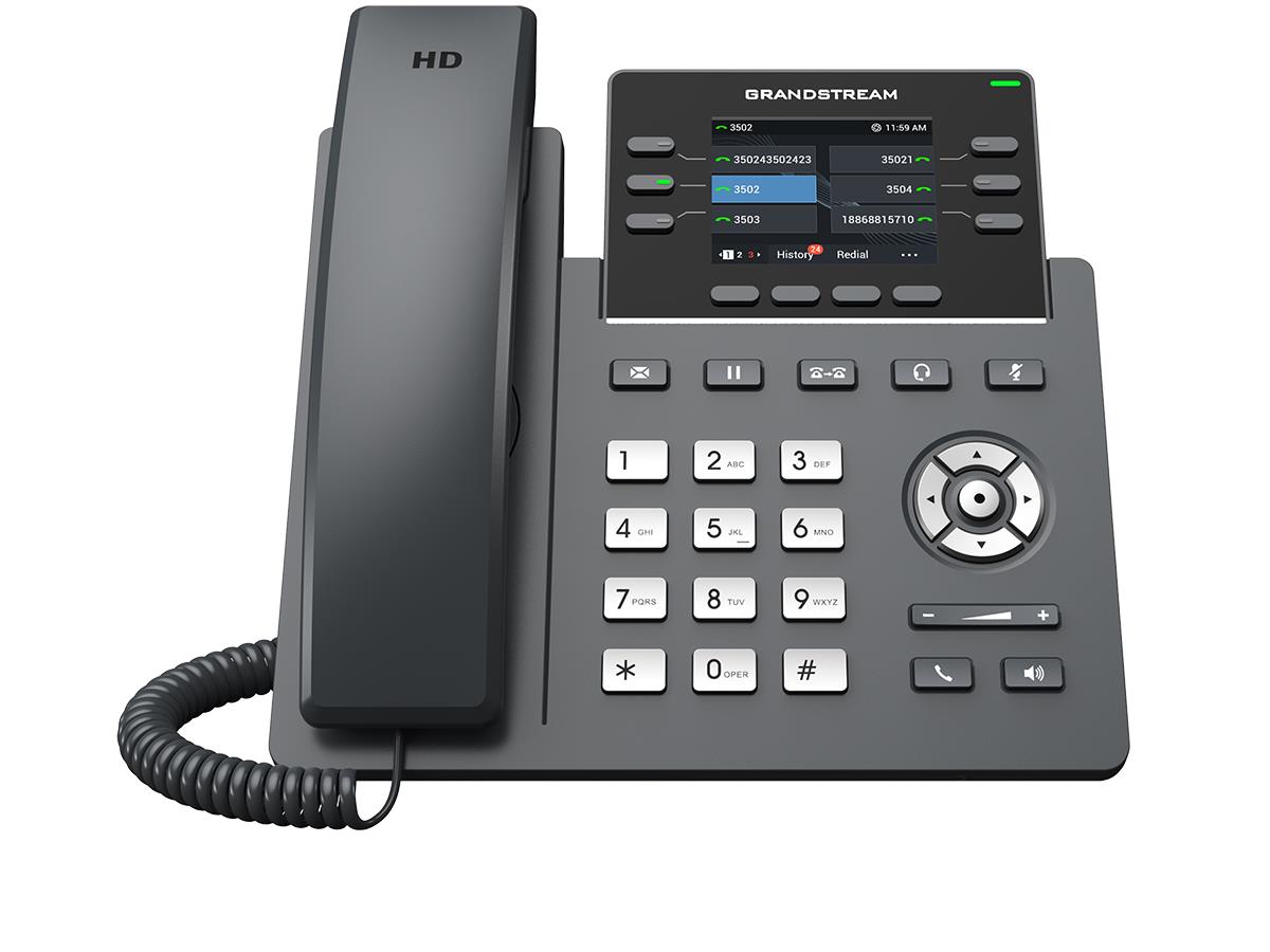 Grandstream 6 Lines, 3 Sip Accounts,  2.8 In Scrn (Color), Poe + Gige