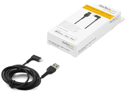 Cable USB A a Lightning resistente de Startech.com de 2 m (6 pies), negro, ángulo de 90°