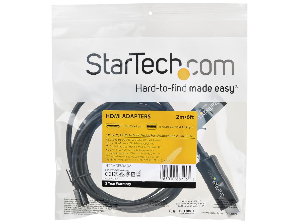 Cable HDMI a Mini DisplayPort 4K 30 Hz de Startech.Com (2 m)
