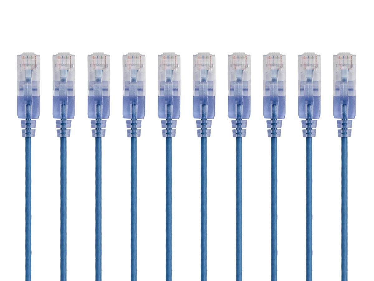 Cable delgado Cat6A Monoprice - Paquete de 10, 3 m, azul