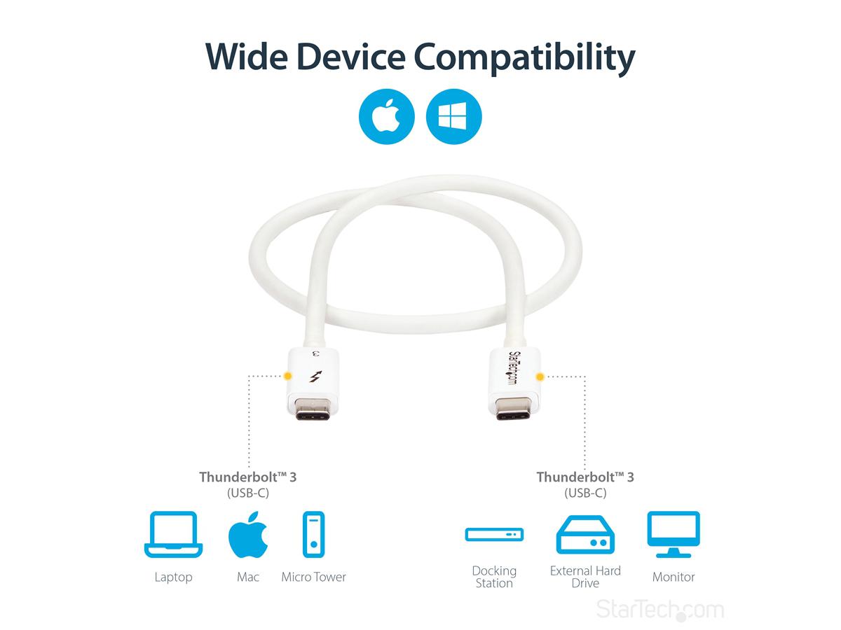 Cable Thunderbolt 3 de Startech.Com de 50 cm (1,6 pies), 40 Gbps, 100 W de potencia, 4K