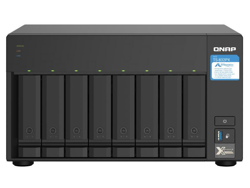 NAS de escritorio QNAP de 8 bahías, AL324 de 64 bits, cuatro núcleos a 1,7 GHz, 4 GB de RAM DDR4