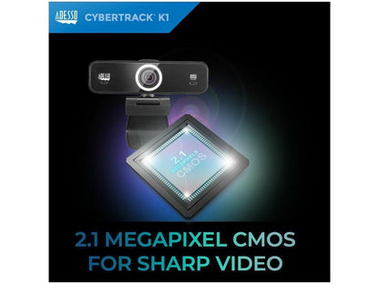 Webcam HD Adesso 1080P avec fonction audio/vidéo à champ de vision réglable intégré